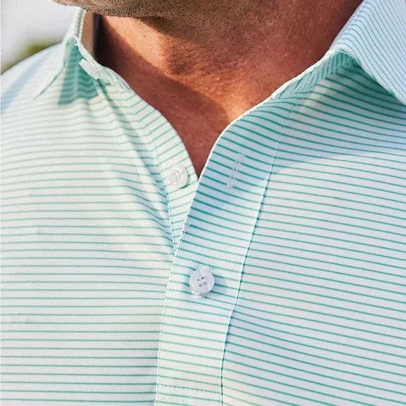 Collars & Co. Featherweight Flex Polo Augusta Green Stripe Size Medium NEW - Picture 2 of 6